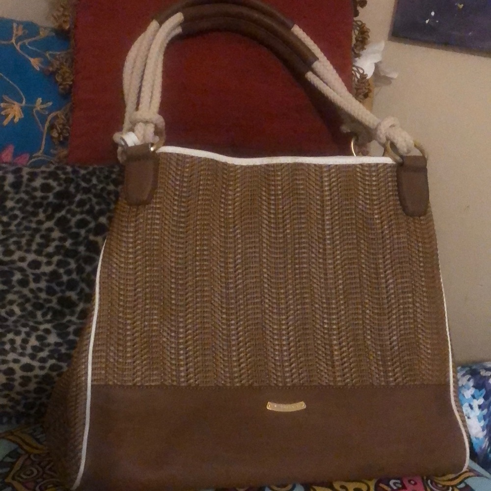 T.Tahari brown and white bag